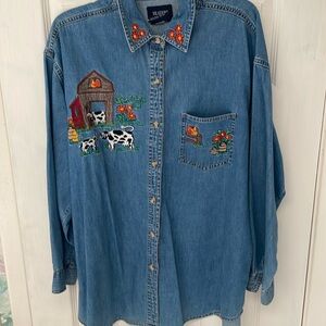 SOLUTIONS original novelty denim blouse size large